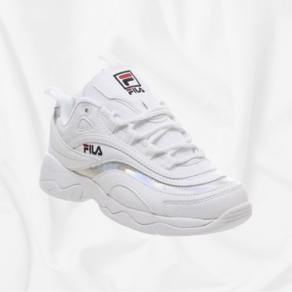 FILA Women's Ray Sneaker in White with Iridescent Details￨Size US 9